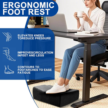 Adjustable Foot Rest for Under Desk at Work - 3 Height Ergonomic Footrest, 17x11 Inch Office Foot Stool, Soft Velvet Cushion, Non-Slip Base for Home & Office - 100% Memory Foam Filling-Black