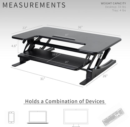 VIVO 36 inch Height Adjustable Stand Up Desk Converter, V Series, Quick Sit to Stand Tabletop Dual Monitor Riser Workstation, Black, DESK-V000V
