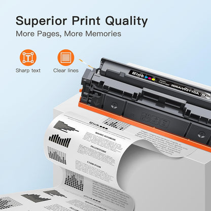 E-Z Ink Compatible 206A (with Chip) Replacement for HP 206A Toner Cartridges 4 Pack 206X to Use with Color Laserjet Pro MFP M283fdw M283cdw M283fdn M282nw Pro M255dw M255nw M283 M255 W2110A High Yield