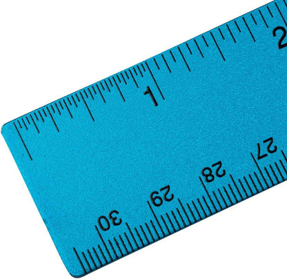 JAM PAPER Strong Aluminum Ruler - 12 Inch - Metal Ruler with Non-Skid Cork Backing - Blue Metallic - Sold Individually