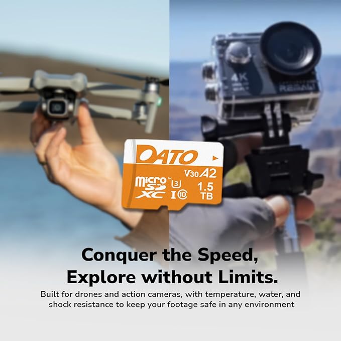 DATO 256GB Advance Plus microSDXC Memory Card w/Adapter, UHS-I, C10, U3, V30, A2, 4K UHD, Up to 160/150 MB/s, for Mobile Phones, Tablets, Gaming Consoles, Cameras, Drones, and Professional Equipment