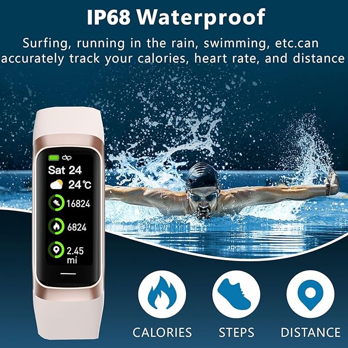 Fitness Tracker Activity Tracker Smart Watch 1.10''AMOLED Touch Color Screen,Smart Watch with 24/7 Blood Oxygen Heart Rate,Sleep Monitor,IP68 Waterproof,Step Counter Health for Women Men (White)