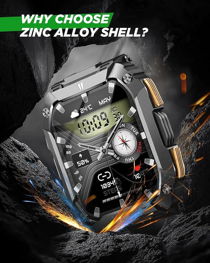 Smart Watches for Men, 1.95'' Mens Military Smart Watch for Android & iPhone, Waterproof Fitness Tracker Watch with Flashlight/100 Days Battery Life/Call/Heart Rate Sleep Monitor/100+ Sport Modes