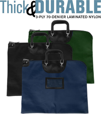 BankSupplies HIPAA Locking Courier Bags with Handles | Navy Blue | 19W x 15H | Durable Laminated Nylon Fabric | Metal Pop Up Lock | For Money, Coins, Currency, Checks & Documents