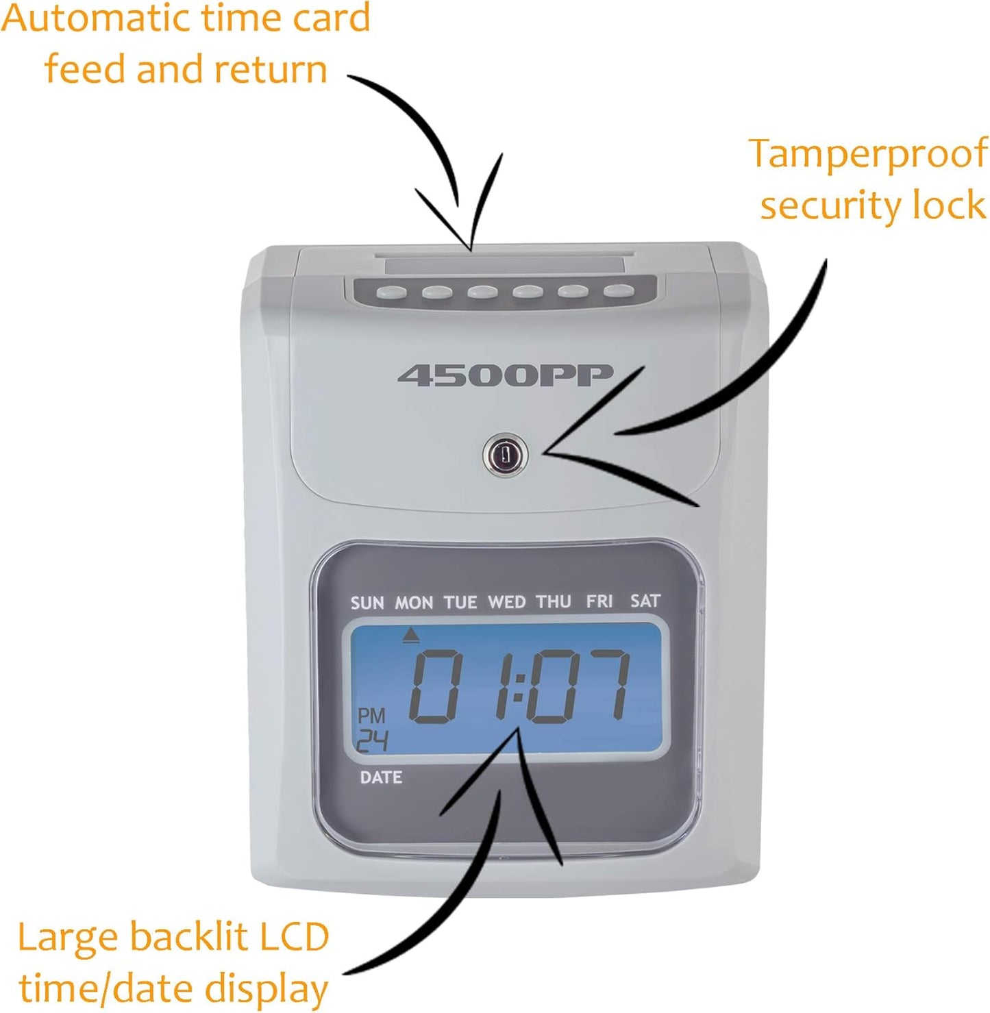 Nile Products - 4500PP Electronic Calculating Time Clock [4500PPK1], Small Business Bundle Includes: 125 Time Cards,1 Ink Ribbon, 2 Security Keys and 1 Ten Pocket Card Rack