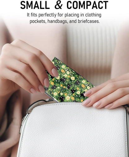 Business Card Metal Slim Organizer, Professional Stainless Steel Square Pocket Wallet for Office Workers, Compact and Portable for Pockets (Cats and Flowers)