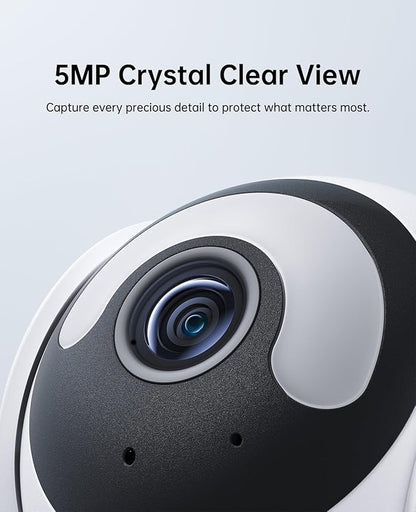 5MP Indoor Security Camera, 3K Pan-Tilt WiFi Surveillance Camera with AI Motion Detection, Human Tracking, Color Night Vision, 2-Way Audio, Bluetooth Setup, No Subscription, for Baby/Pet/Home
