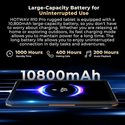 HOTWAV R10 Pro 2025 Rugged Tablet Android 14-10.1 Inch HD+ 10800mAh Waterproof Tablet, 20GB RAM+256GB ROM/1TB TF Outdoor Tablets, 13MP+5MP Camera Octa-Core IP68&IP69K/4G-LTE/5G WiFi/Face ID/GPS/OTG