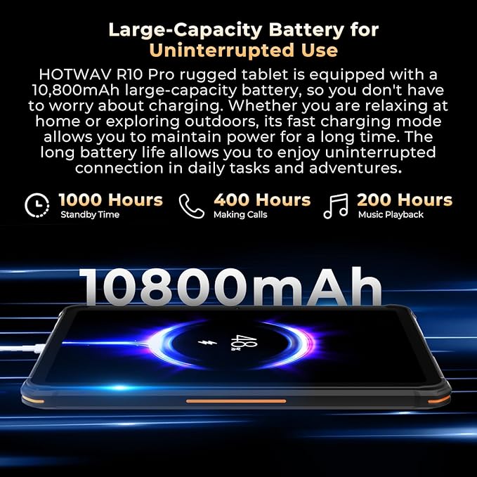 HOTWAV R10 Pro Rugged Tablet, 20GB + 256GB/TF 1TB Android 14 Tablet, 10.1inch HD+ Waterproof Tablets, 10800mAh Battery, 13MP Camera, Octa-Core/Dual SIM 4G/WLAN 5/IP68&IP69K/Face ID/GPS/OTG