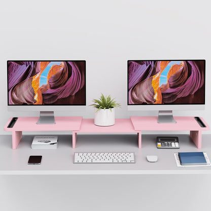 Zimilar Dual Monitor Stand Riser, Monitor Stand with Adjustable Length and Angle, Wood Monitor Stand for Desk, Monitor Riser for 2 Monitors with Storage Space