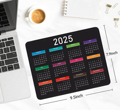 2025 Calendar Rectangular Stitched Edge Office Computer Mouse Pad, Anti Slip Rubber Desktop Gaming Mouse Pad (Black Calendar)