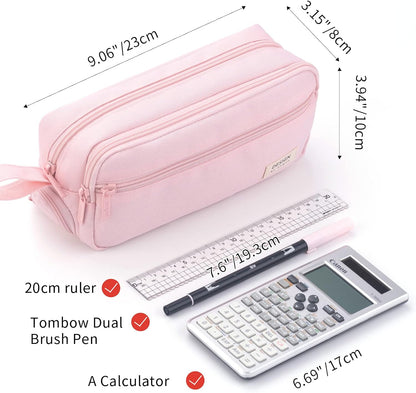 HVOMO Large Pencil Case High Capacity Holder Box Storage bag Desk Organizer Marker Pouch Pen For Middle School Office College Adult Girl and Boy(Pink)