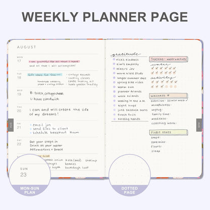 And Per Se 2026 Planner with Pattern-Daily, Weekly & 15-Monthly Leather Hardcover Planner, 5.7" x 8", Daily Schedule, Monthly Tabs, 100 GSM Thick Paper, Back Pocket(Blossom Purple)