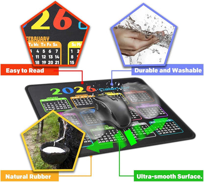 Calendar Mouse Pad 9.5 X 7.8 in, Mouse Pads with Stitched Edges and Non-Slip Rubber Base, Home Office Desk Decor Accessories for Computer Laptop Work Gaming (Black 2026)
