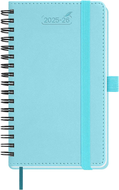 BEZEND Pocket Planner 2025-2026 Weekly and Monthly, 3.5" x 6" Academic Planner (Jul 25-Dec 26) 18-Month Mid-Year Calendar Book, Storage Pocket, Pen Holder, PU Leather Softcover, Spiral - Sky Blue