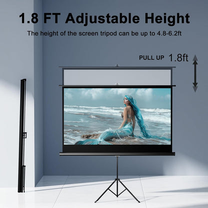 Outdoor Projector Screen with Stand Tripod, Indoor Pull Up Portable Projector Screen, 60 INCH 16:9 Adjustable Projection Screen with Carry Bag for Home Theater Backyard Party Movie Nights