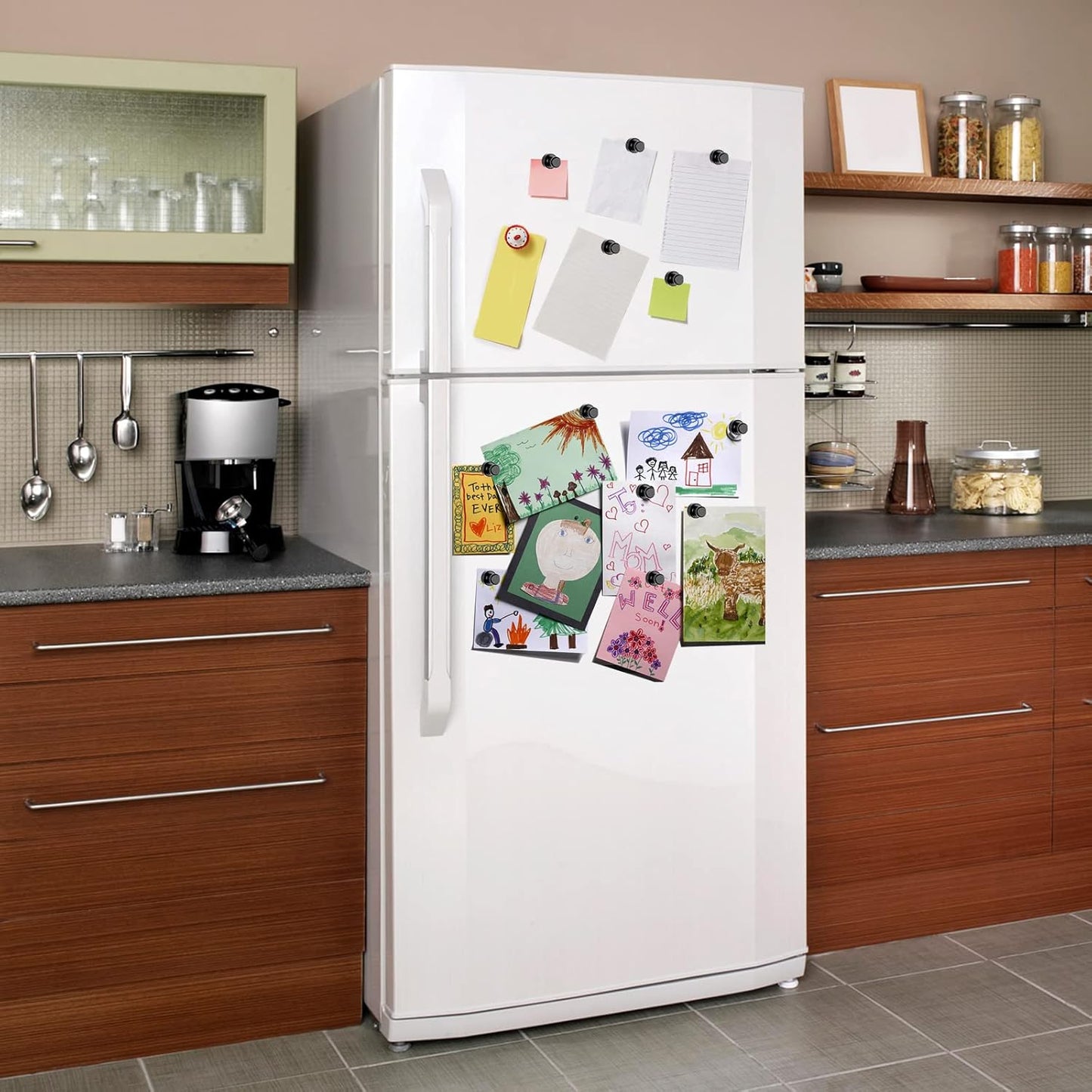 MIKEDE Fridge Magnets, 15Pcs Strong Neodymium Push Pins for Whiteboard, Black Refrigerator Magnets for Office, School, Classroom, Kitchen