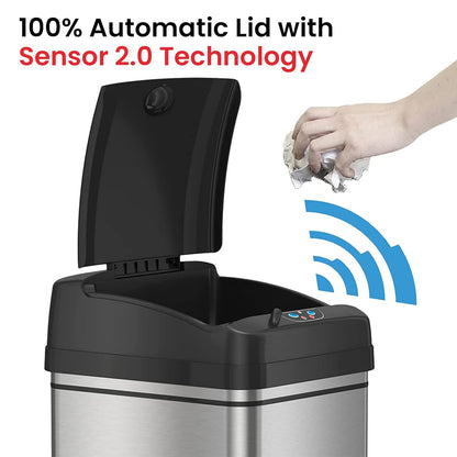iTouchless 13 Gallon Sensor Trash Can 2.0 – Touchless Lid, Dog-Proof Lock, Odor Filter, Stainless Steel, Battery or Plug-in, for Kitchen, Home, or Office