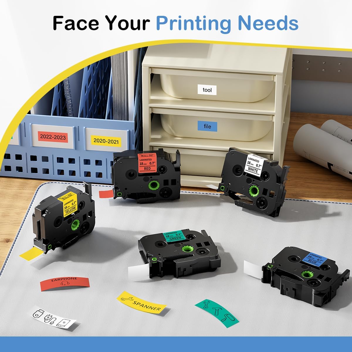 Labelife TZe TZ Tape 18mm 0.7" Laminated Compatible with Brother P Touch Label Tape 3/4 Inch TZe-241 TZe-441 TZe-541 TZe-641 TZe-741 for PTD410 PTD400 PTD610BT PTD600 PTP710BT PT-1880,5 Color