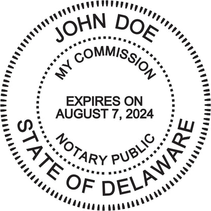 Round Notary Stamp for State of Delaware - Self Inking Stamp - Top Brand Unit with Bottom Locking Cover for Longer Lasting Stamp - 5 Year Warranty