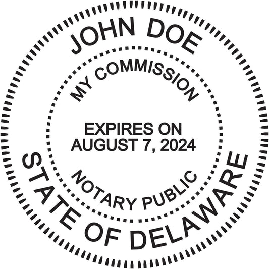 Round Notary Stamp for State of Delaware - Self Inking Stamp - Top Brand Unit with Bottom Locking Cover for Longer Lasting Stamp - 5 Year Warranty