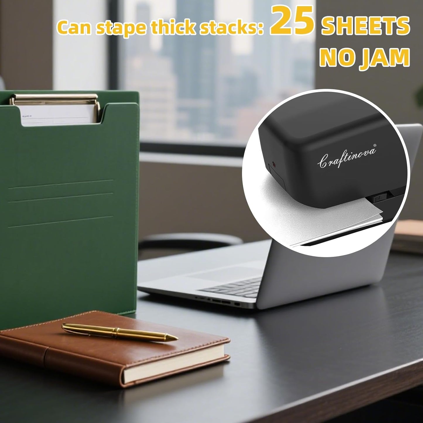 Electric Stapler,Automatic,Inclued 2000 Staples and 1 Staple Remover, Heavy Duty Can Store 210 Staples，AC or Battery Powered Stapler Heavy Duty, 25 Sheet Capacity.