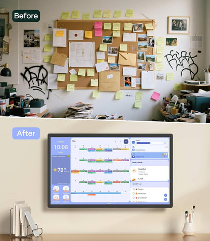 Digital Calendar+ 2: 32 Inch Wall Touch Screen Chore Chart Customize Dashboard Smart Electronic Calendar for Family Schedules Meal Planner Supports All Google Play Apps Wall Mount Black