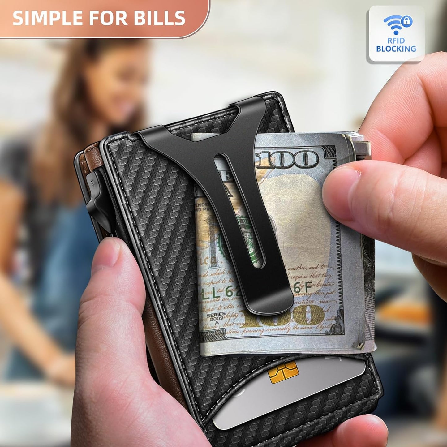 BULLIANT Men Wallet,Money Clip Wallet Slim For Gift Men 9Cards-Metal Credit Card Case in Magnetic Leather Flip