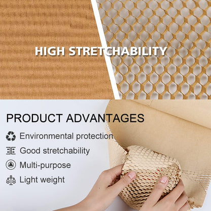 Honeycomb Packing Paper,12" W x 100' L Packing Paper for Moving,Products & Gifts Honeycomb Wrapping Paper,Recyclable and Biodegradable Cushioning Packing Material with 10 Fragile Sticker Labels