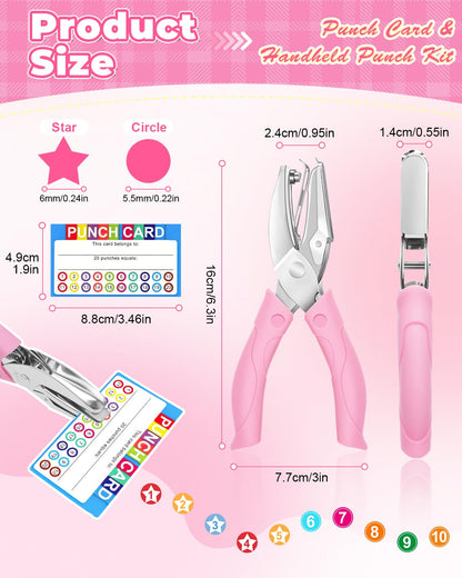 UCEC 200 Pieces Punch Cards with Star + Circle Hole Punchers, Incentive Loyalty Reward Punch Card for Classroom with Handheld Single Punches Kit to Behavior for Business School Kids Students Teachers