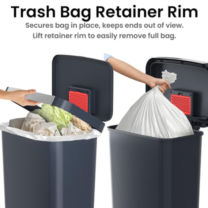 iTouchless SoftStep 13.2 Gal / 50L Step Pedal Kitchen Trash Can with Odor Filter, Stainless Steel Trim Dent-Proof Durable Construction, Garbage Bin with Lid for Home Office, Bedroom, Black Plastic