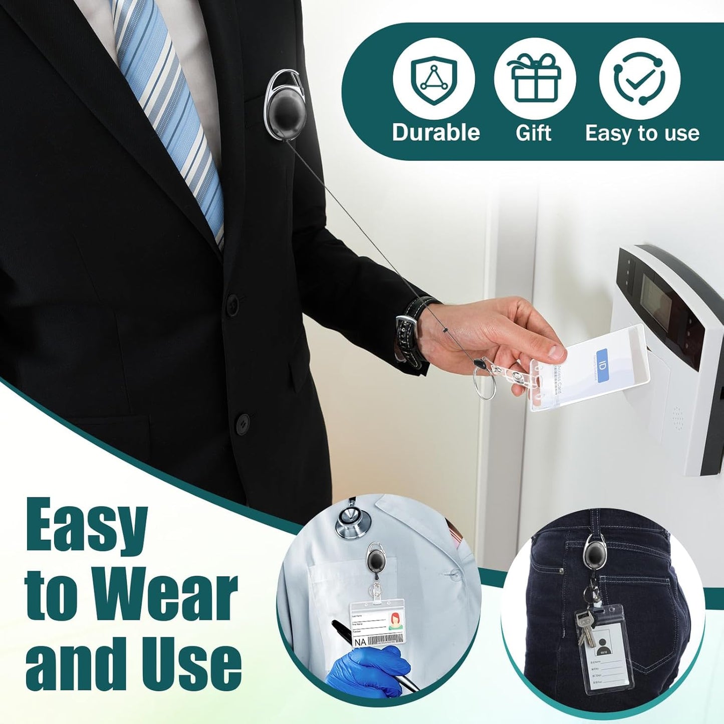 Honoson 50 Pcs Heavy Duty Retractable Badge Reels Batch ID Badge Holder Retractable Clip Bulk Key Holder with Ring for Office Worker Employee, Doctor Nurse Gifts (Clear Black)