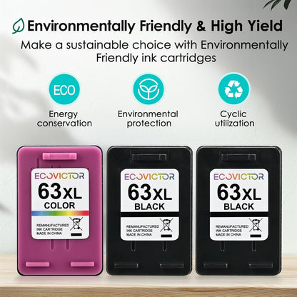 63XL Ink Cartridges Replacement for HP Ink 63 XL (2 Black and 1 Color Combo 3-Pack) for HP63 HP63XL 3830 4650 4520 4512 4510 4652 4655 5200 5255 5252 5258 3630 3632 2132 1112 2130 Printer