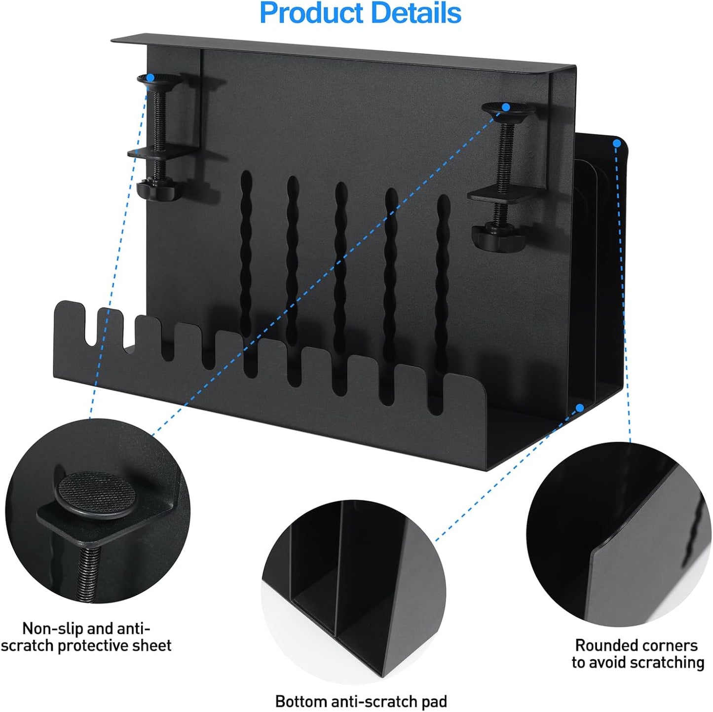 MAXECHO Desk Side Storage, Under Desk Laptop Mount, Table Side Hanging File Organizer, No Drill Clamp On Cable Management Tray, Laptop Holder with Magnetic Pen Holder for Office and Home, Load 22 Lbs