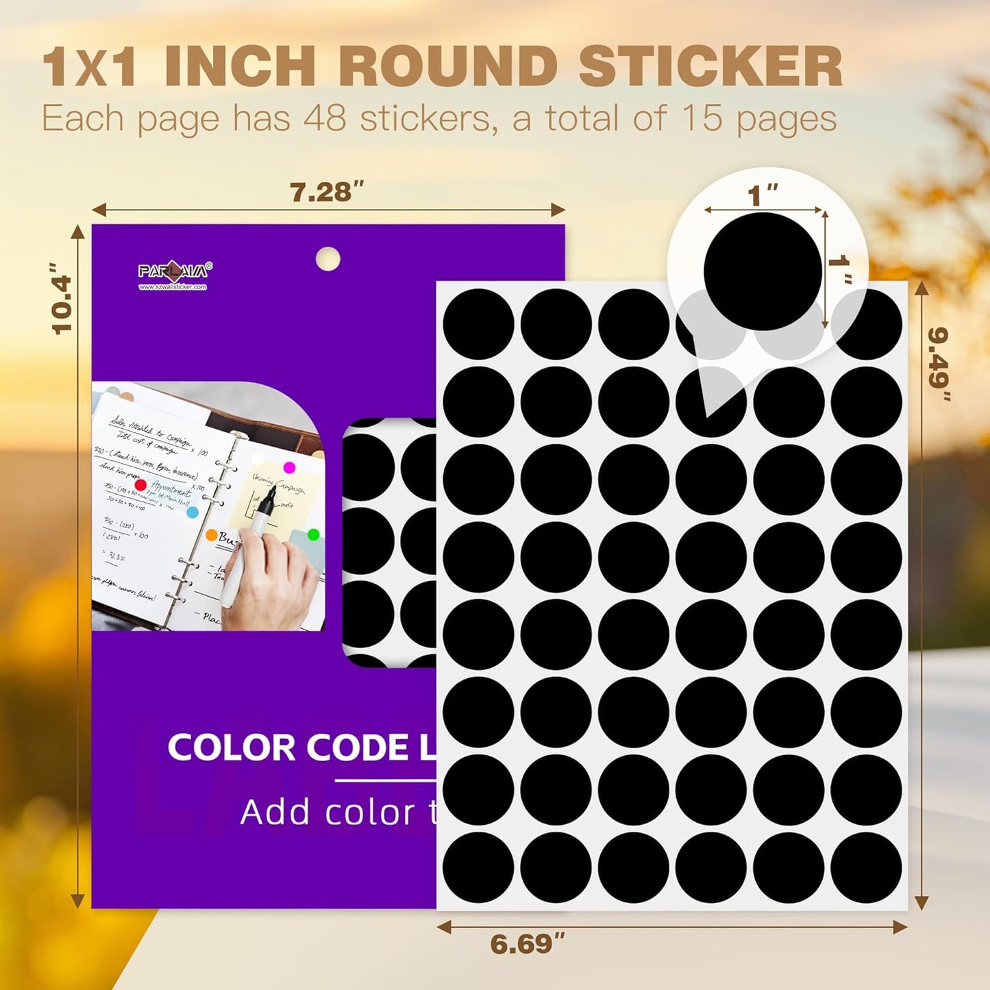 PARLAIM 1 inch Round Black Dot Sticker,720PCS Permanent Adhesive Color Code Circle Sticker Labels for Office Classroom Garage Sale