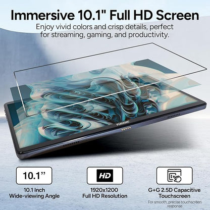 Fusion5 10.1" Android Tablet with Keyboard - Octa-core CPU, Android 13, 8GB RAM 128GB Storage, Full HD, 10 Inch, Touchscreen, Dual-Band WiFi, Dual Cameras, USB Type C, Fast Charging, Slim & Stylish