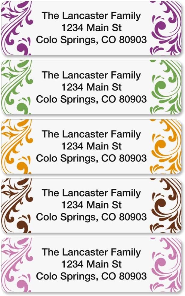 Colorful Images Elegant Swirl Rolled Personalized Return Address Mailing Labels with Dispenser, Customize with Name & Shipping Address, 250 ¾” x 2½” Self Adhesive, Easy Peel Label Roll