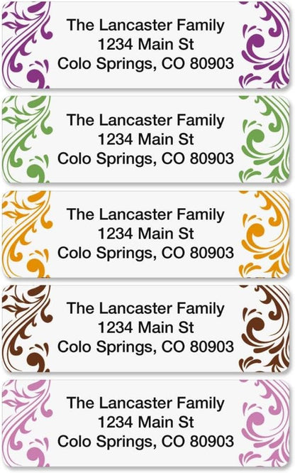 Colorful Images Elegant Swirl Rolled Personalized Return Address Mailing Labels with Dispenser, Customize with Name & Shipping Address, 250 ¾” x 2½” Self Adhesive, Easy Peel Label Roll