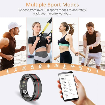 Fit Ring, Smart Health Rings for Women Men with Heart Rate,Blood Oxygen,HRV,Stress Level, Sleep Monitor, Step Tracker, No Subscription Fee, IP68 Waterproof Smart Ring for iphone &Android (Black, 10#)