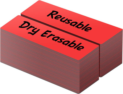 LLPT Dry Erase Magnetic Labels 0.5" x 2" 50 Packs Blank Writable Magnet Stickers Reusable for Refrigerator Shelf Whiteboard Toolbox Craft and Other Metallic Surfaces Red (DML0520RD)