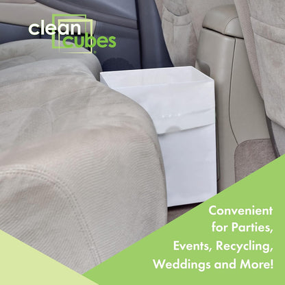 | 4 Gallon Disposable Trash Cans (6-Pack) with Fitted Trash Bags - Reusable Garbage and Recycling Bins for Parties, Events, and More (White - 12” Height x 10” Width x 8” Depth)