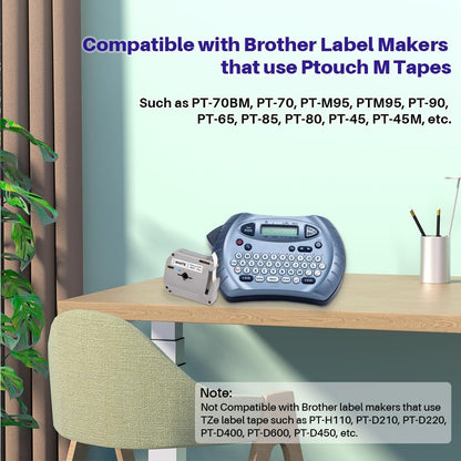 6X Replacement for M-k231s Brother Label Tape 12mm 0.47 M-K231s M Tape 12mm 0.47'' M231 MK231 M-231 White Work with Brother P Touch PT-65 PT-M95 PT-90 PT-70 PT-80 PT-70BM PT-45 Label Maker Refills