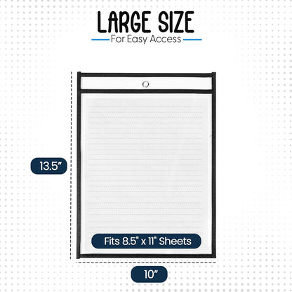 Essex Wares - 5 Pack, Black, Job Ticket Holders, 10" Wide x 13.5" Tall - Clear Plastic Shop Ticket Holders - Easy to Use, Reusable & Easy Erase Plastic Invoice Holders, Water-Resistant & Durable