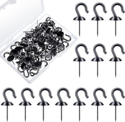 Hotop 30 Pieces Push Pin Wall Hooks Metal Thumb Tack Hangers Iron Alloy Nail Decorative Picture Hooks for 20 Lbs Home Office School Party Supply (Black)