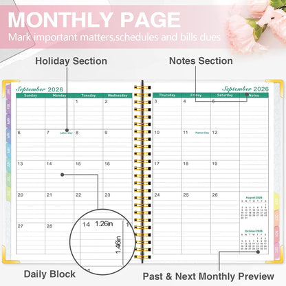 GuassLee 2026 Planner – Weekly & Monthly Planner Organizer from Jan 2026 - Dec 2026, 6.1"x8.4" Daily Agenda Planning Book with Pocket, Stickers & Tabs for Women Students Office, A5 Size