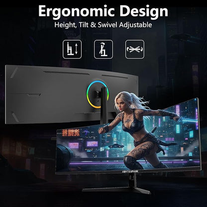 49 Inch Curved Ultra Wide Gaming Monitor, 5K (5210x1440P), 144Hz/165Hz 1500R, 32:9 127% sRGB, FreeSync, Height Adjustable Screen Monitor, HDMI 2.1 And DP 1.4, Supports Wall Mounted Installation