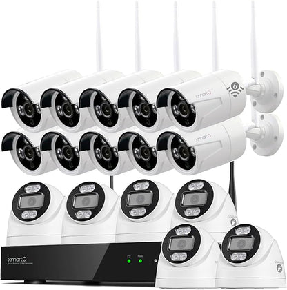 xmartO 16CH 16 Pcs Home Security Camera Kit, 6 * 2K HD Dome Camera and 10 * 2K 3MP Super HD WiFi Home Security Camera, 2-Way Audio, Night Vision, 24/7 Surveillance Camera, No Monthly Fee