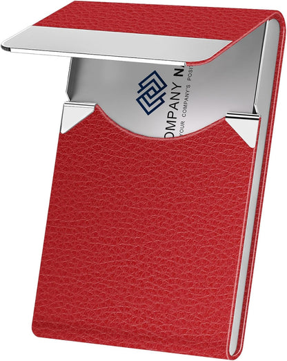 Business Card Holder with Ultra Slim Design, Business Card Case with Premium PU Leather, Suit Pocket Metal Card Holder for Women/Men, Magnetic Closure Quick Access Cards
