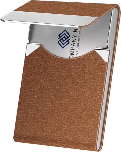 Business Card Holder with Ultra Slim Design, Business Card Case with Premium PU Leather, Suit Pocket Metal Card Holder for Women/Men, Magnetic Closure Quick Access Cards