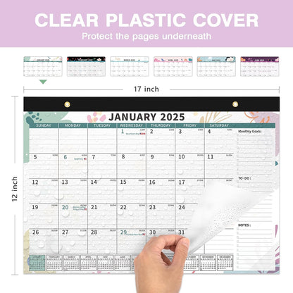 Ospelelf 2025-2026 Calendar Magnetic Desk Wall Desktop Monthly Planner from January 2025 to June 2026 Large To Do Pad with Plastic Cover for Office 17" X 12" Floral